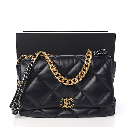 Chanel Shiny Goatskin Quilted Maxi 19 Flap Navy Blue 10 of 10