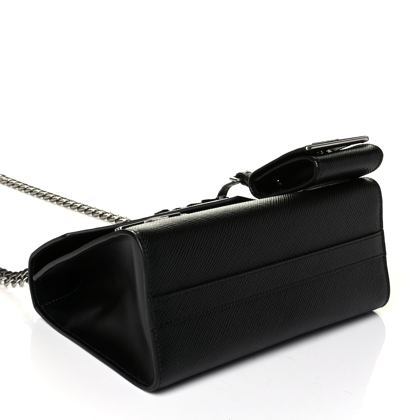 Saffiano Cuir Calfskin Monochrome Robot Patches Envelope Flap Chain Shoulder Bag Black