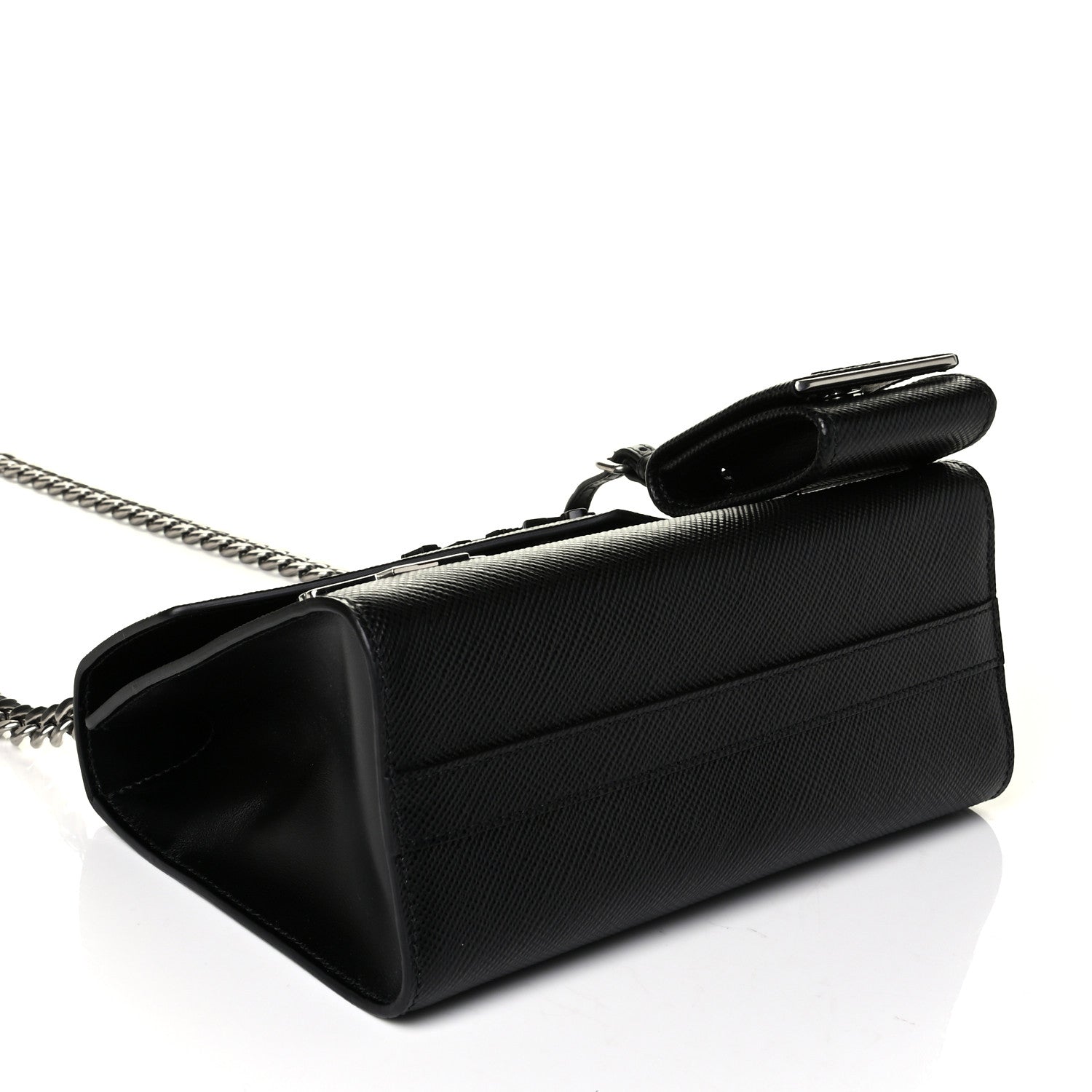 Prada Saffiano Cuir Calfskin Monochrome Robot Patches Envelope Flap Chain Shoulder Bag Black 2 of 4