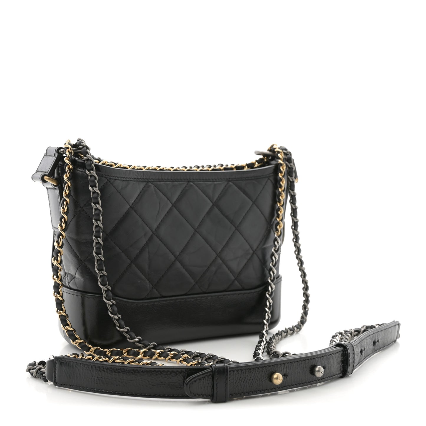 Aged Calfskin Quilted Small Gabrielle Hobo Black