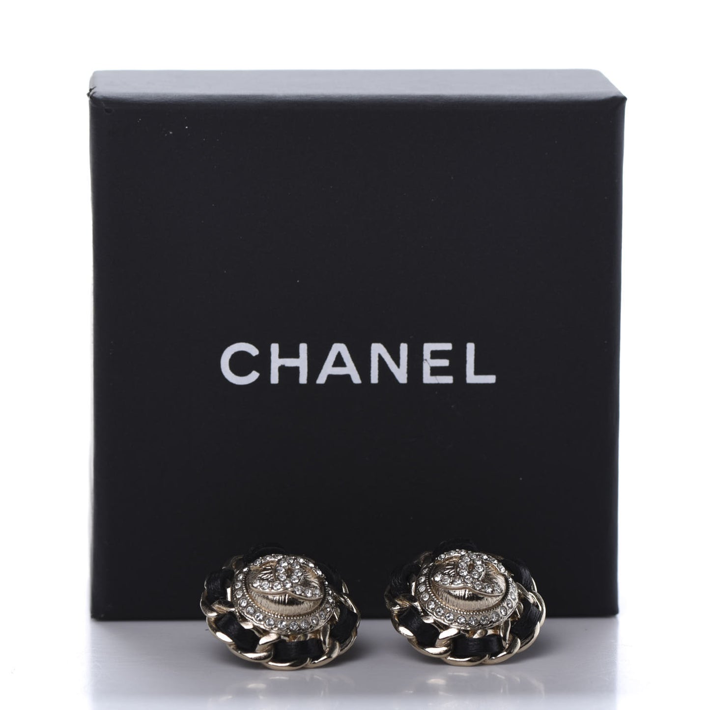 Crystal Lambskin Chain Around CC Earrings Gold Black