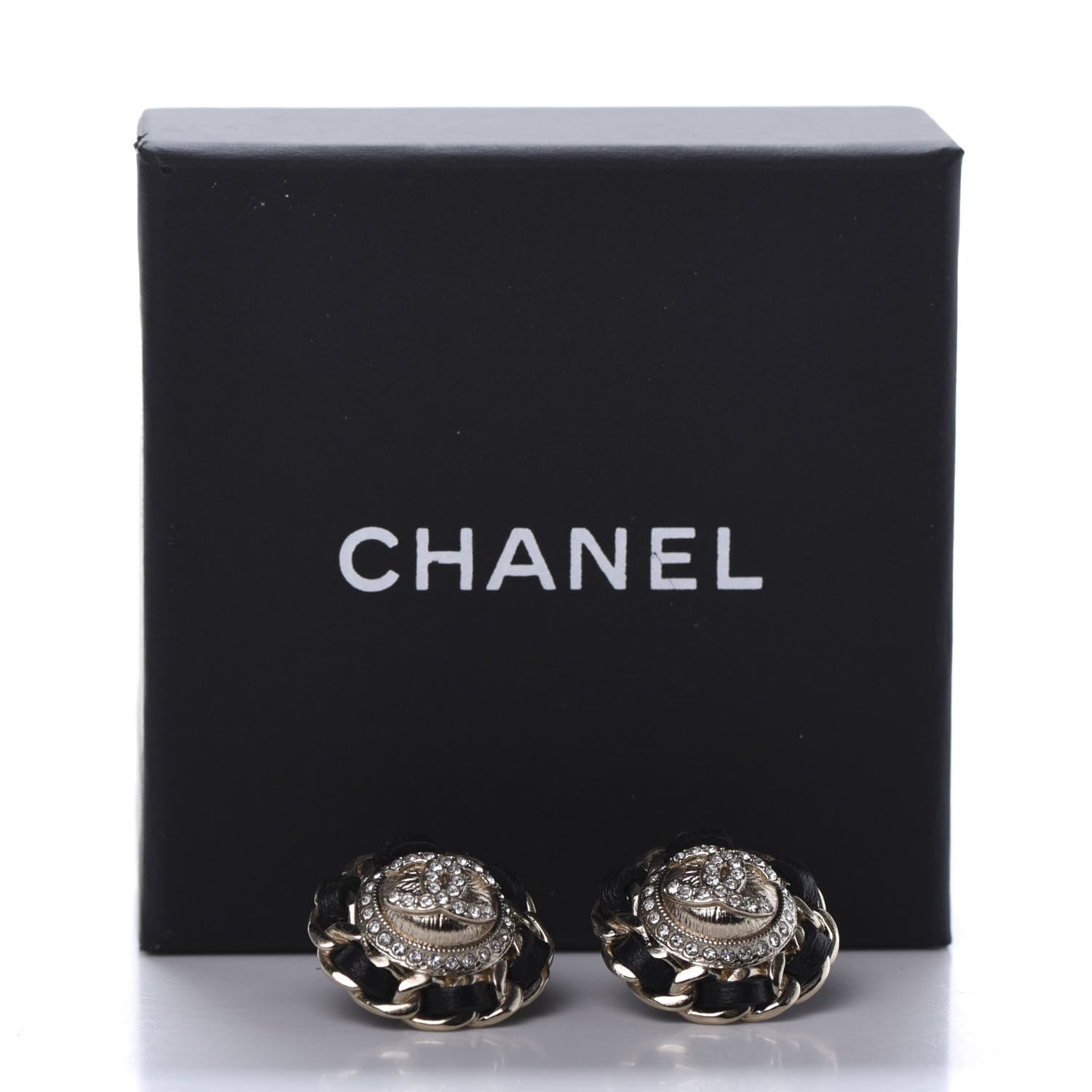 Chanel Crystal Lambskin Chain Around CC Earrings Gold Black 5 of 5