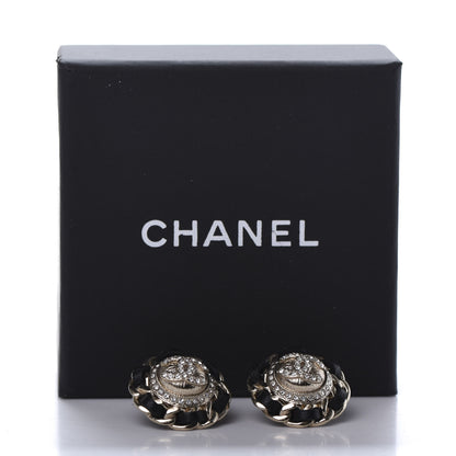 Chanel Crystal Lambskin Chain Around CC Earrings Gold Black 5 of 5