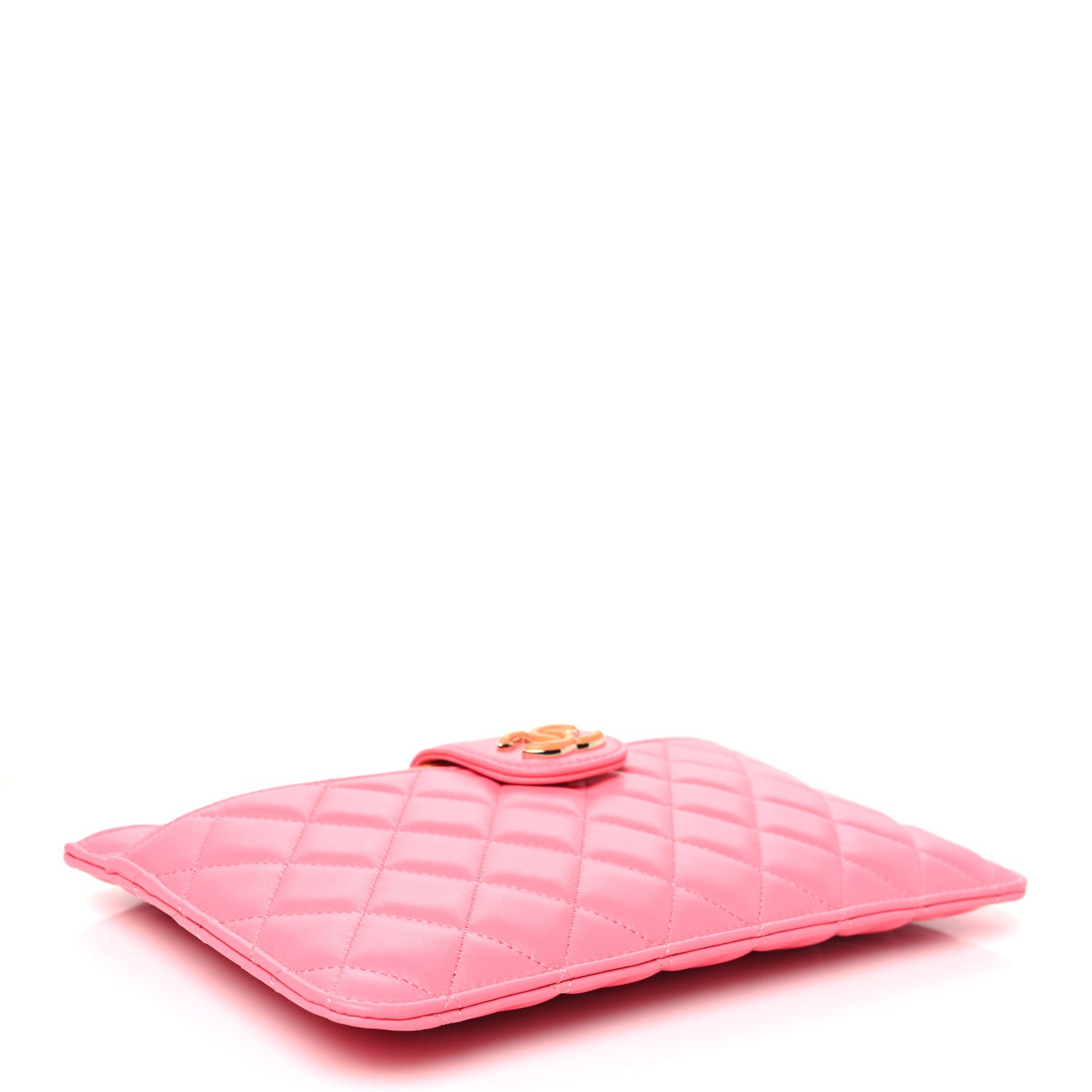 Chanel Lambskin Quilted Sunset Boulevard Pouch Case Coral Orange 5 of 9