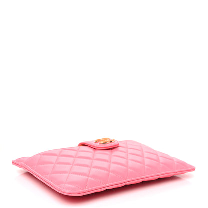 Chanel Lambskin Quilted Sunset Boulevard Pouch Case Coral Orange 5 of 9