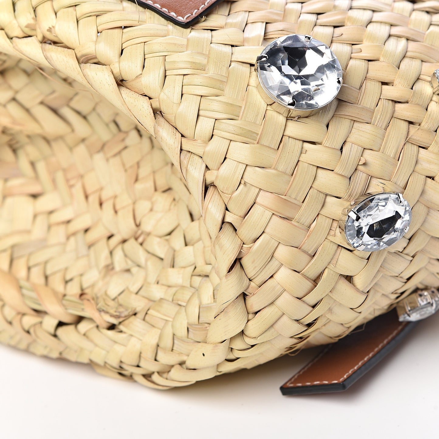 Raffia Small Stones Basket Tote Bag Natural Tan