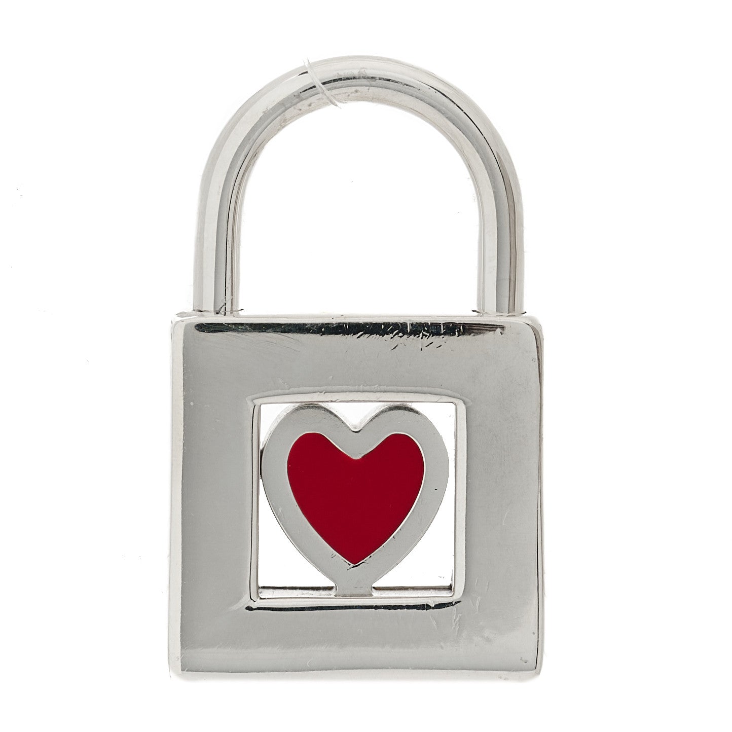 Sterling Silver Enamel Heart Pad Lock Charm Red