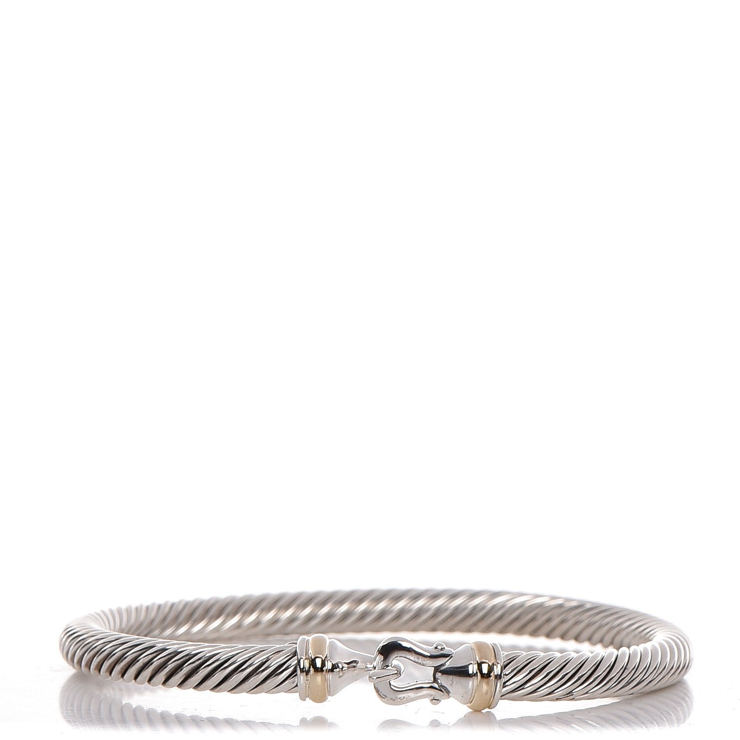 David Yurman Sterling Silver 18K Yellow Gold 5mm Cable Classic Buckle Bracelet 1 of 4