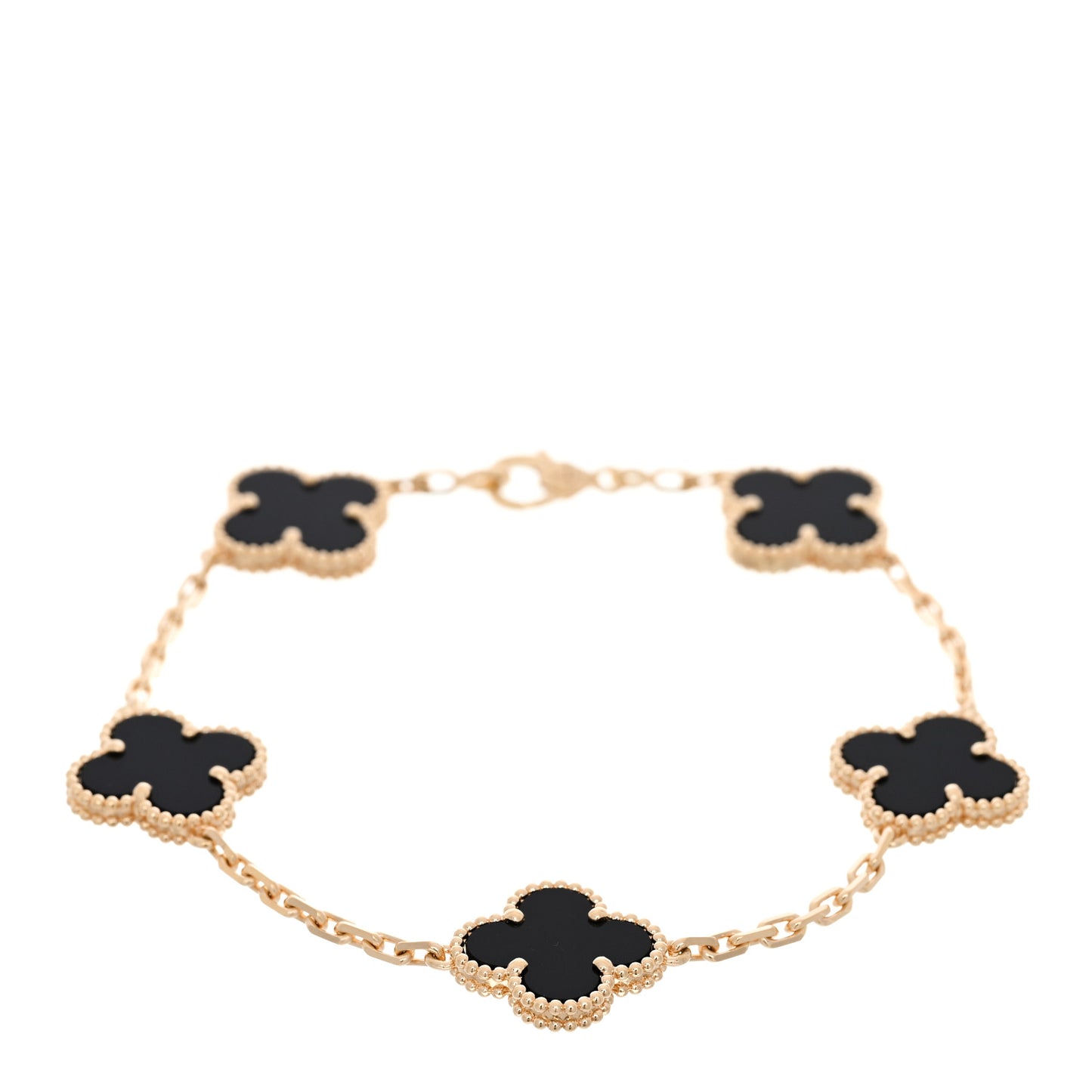 18K Yellow Gold Black Onyx 5 Motifs Vintage Alhambra Bracelet