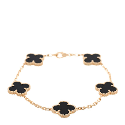 Van Cleef & Arpels 18K Yellow Gold Black Onyx 5 Motifs Vintage Alhambra Bracelet 1 of 5