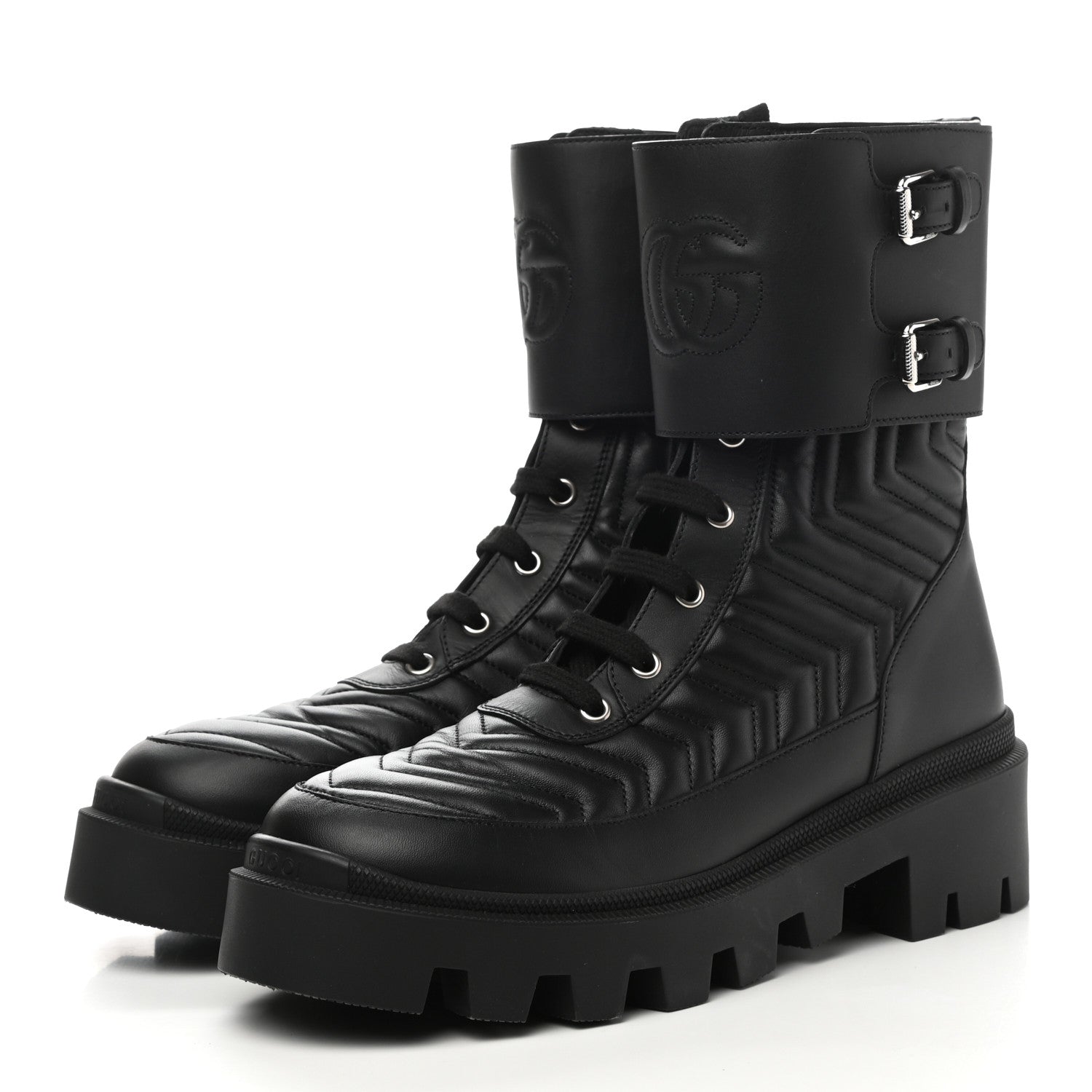 Gucci Nappa Frances GG Matelasse Platform Combat Boots 39 Black 3 of 9