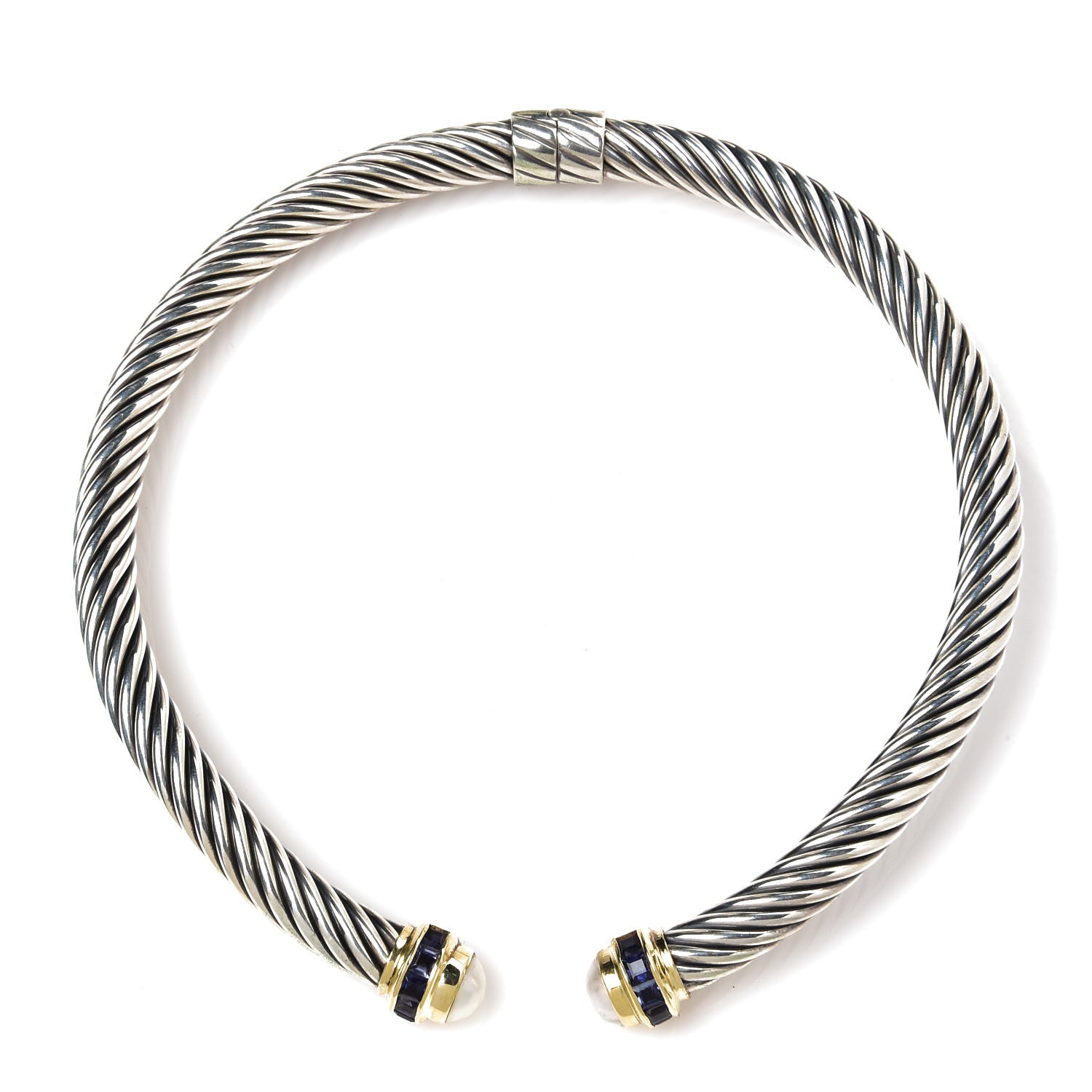 David Yurman Sterling Silver 14K Yellow Gold Ioltie Pearl 10mm Hinged Cable Necklace 1 of 3