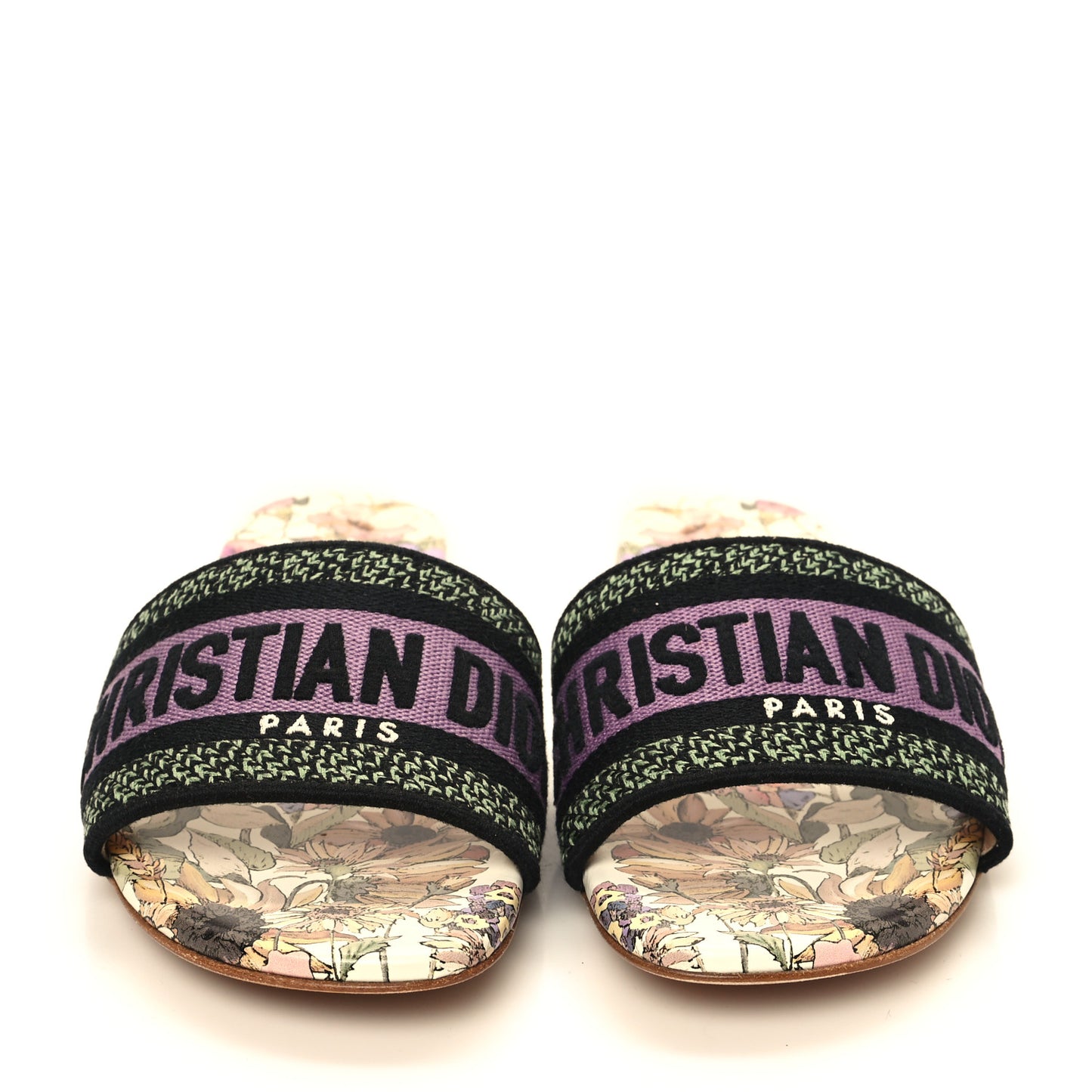 Canvas Embroidered 4 Saisons Dway Flat Slide Sandals 35.5 Lilac