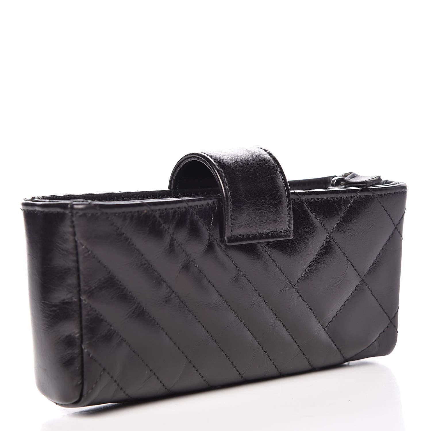 Chanel Glazed Calfskin Quilted Mini Phone Holder Clutch Black 3 of 9