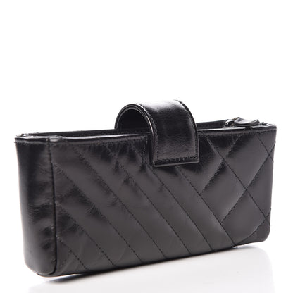 Chanel Glazed Calfskin Quilted Mini Phone Holder Clutch Black 3 of 9
