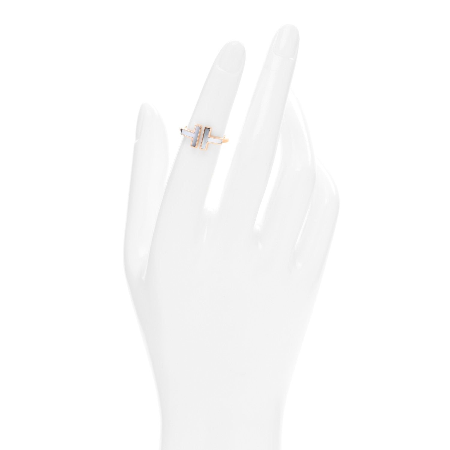 Tiffany 18K Rose Gold Mother of Pearl T Wire Ring 48 4.5 2 of 5