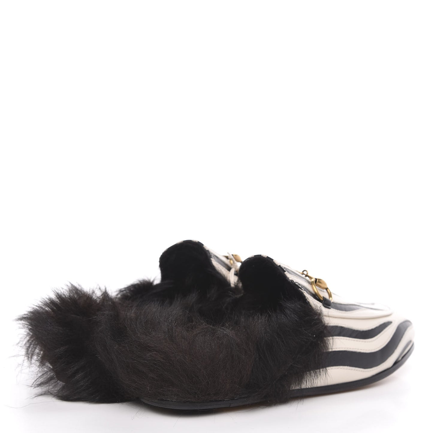 Malaga Kid Fur Zebra Inlay Womens Princetown Slippers 35 Mystic White Black