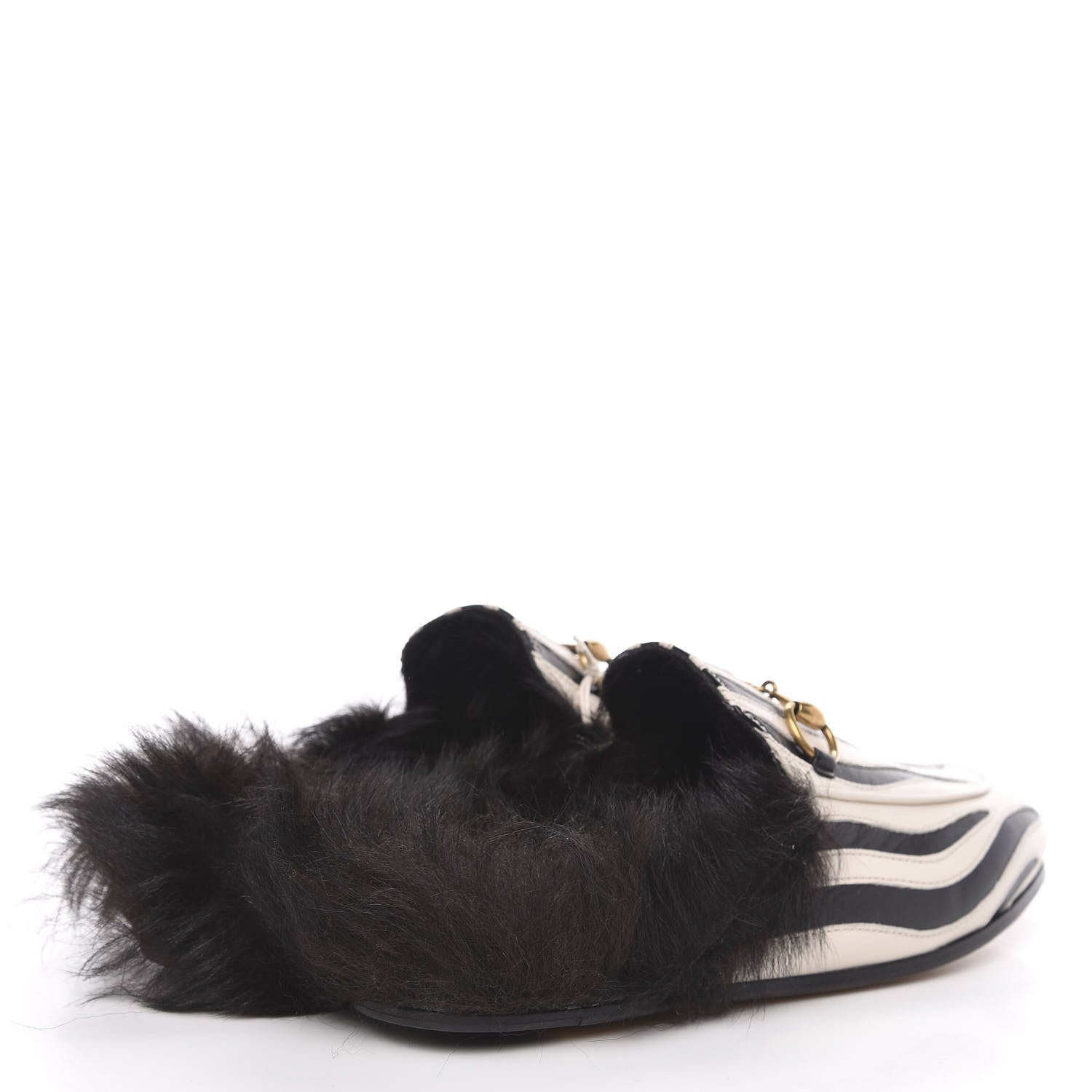 Gucci Malaga Kid Fur Zebra Inlay Womens Princetown Slippers 35 Mystic White Black 4 of 8