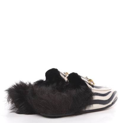 Gucci Malaga Kid Fur Zebra Inlay Womens Princetown Slippers 35 Mystic White Black 4 of 8