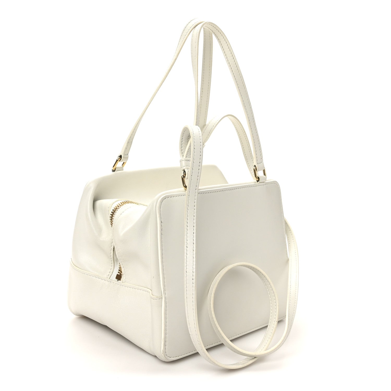 Celine Smooth Calfskin Cuir Triomphe Folded Cube Bag Arctic White 2 of 9