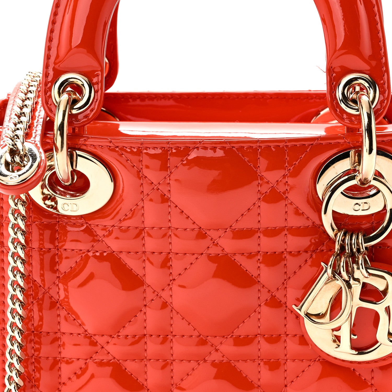 Christian Dior Patent Cannage Mini Lady Dior Orange 8 of 10