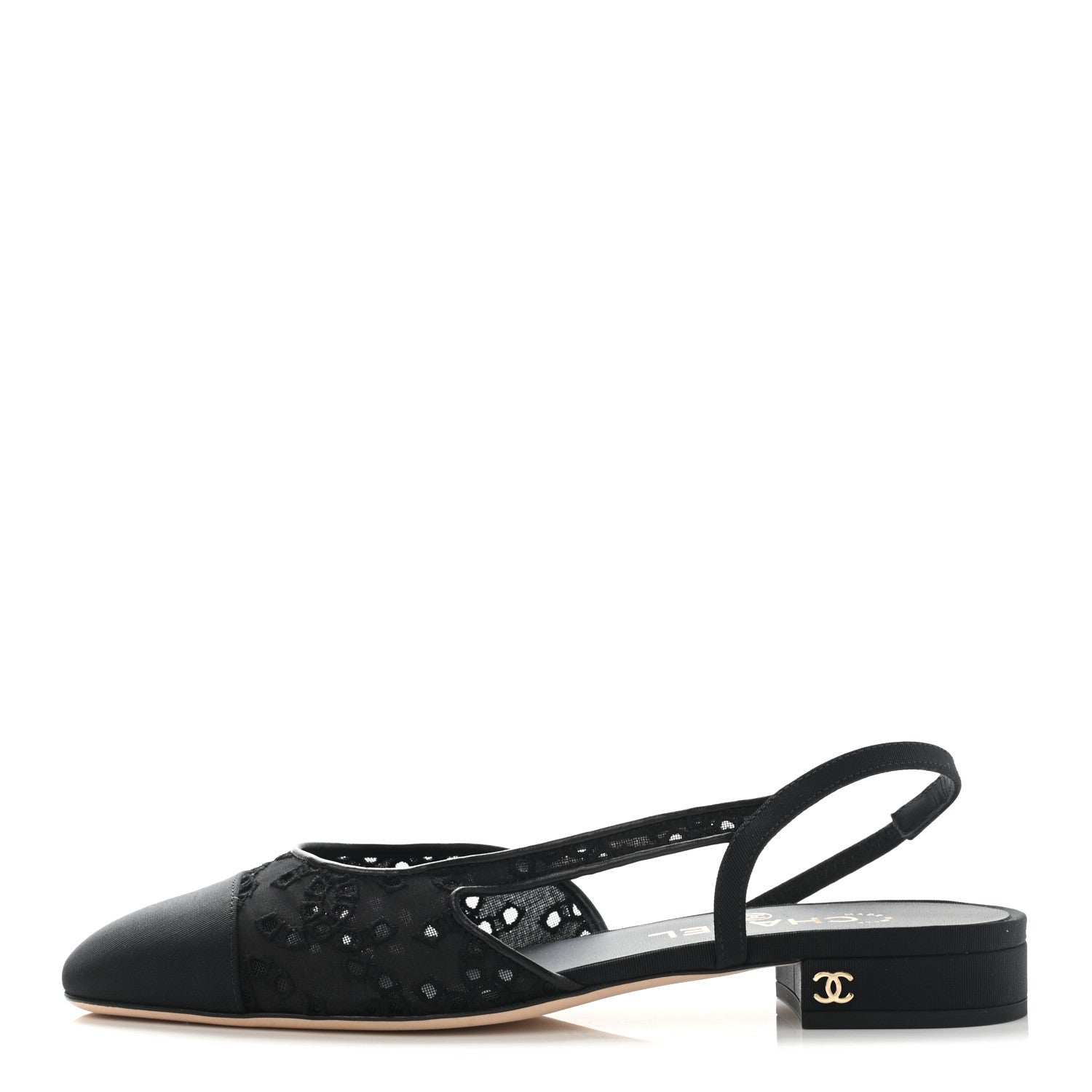 Chanel Tweed Cotton Grosgrain Cap Toe CC Slingback Flats 38 Black 1 of 6