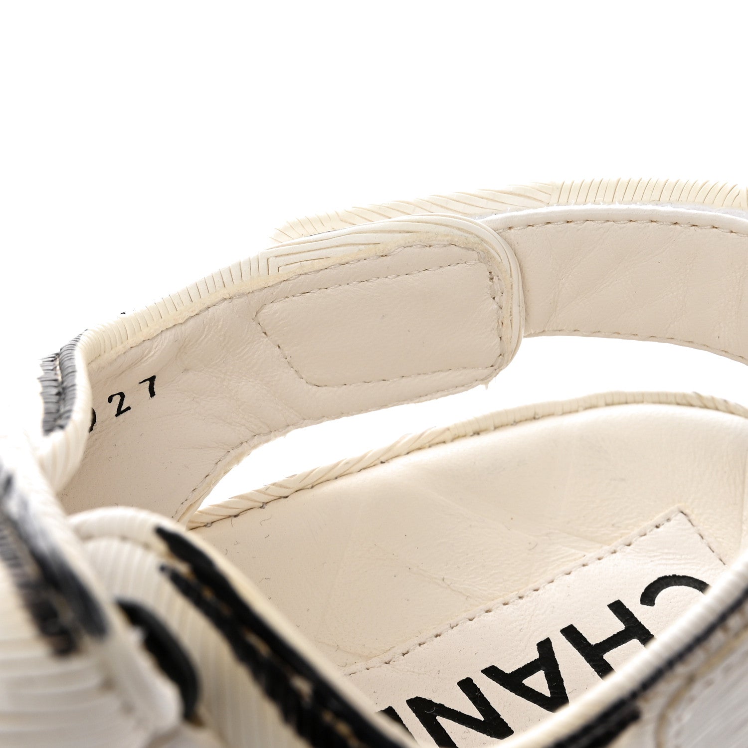 Chanel Calfskin Printed Velcro Dad Sandals 35 White Black 13 of 14