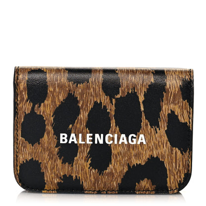 Balenciaga Calfskin Leopard Print Logo Everyday Mini Wallet Black 1 of 9