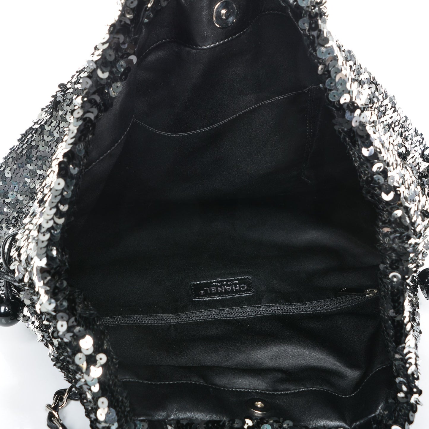 Sequin Summer Night Drawstring Tote Black