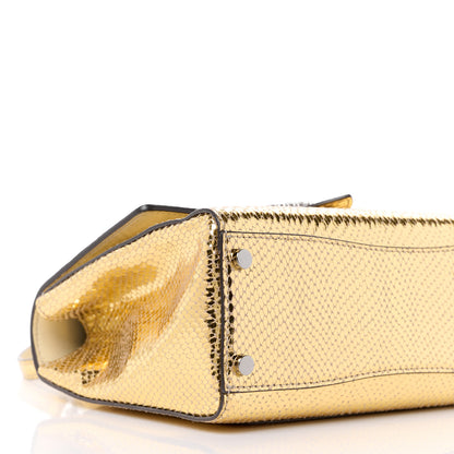 Jimmy Choo Metallic Calfskin Lizard Crystal Embossed Cheri Top Handle Bag Gold 9 of 10