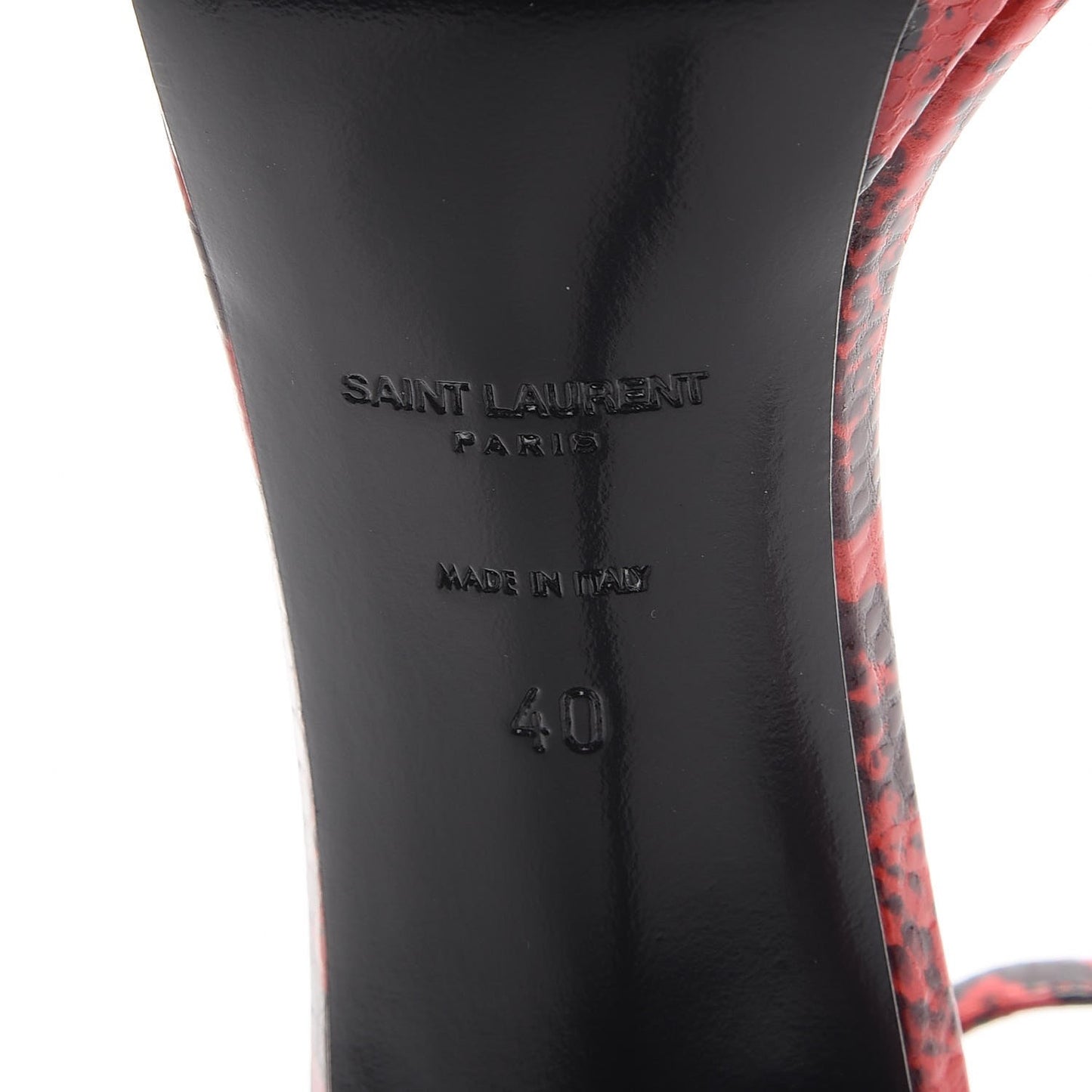Snake Calfskin Embossed Jane 105 Ankle Strap Sandals 40 Red Black