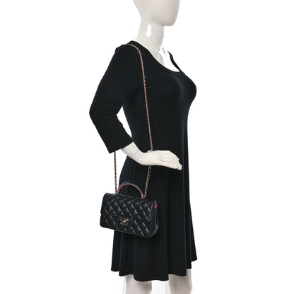 Chanel Lambskin Quilted Bi-Color Mini Top Handle Rectangular Flap Black Lilac 2 of 9