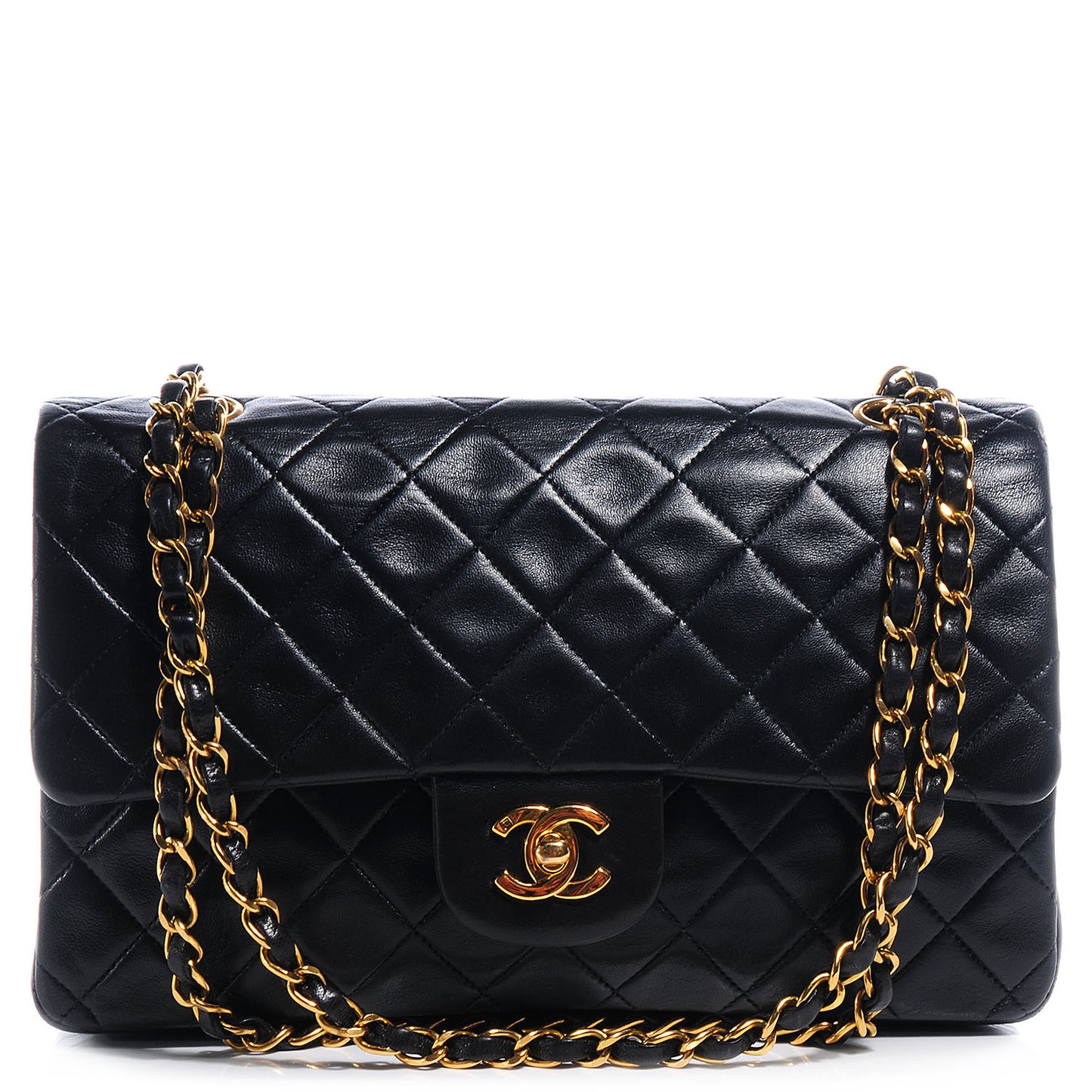Lambskin Medium Double Flap Black