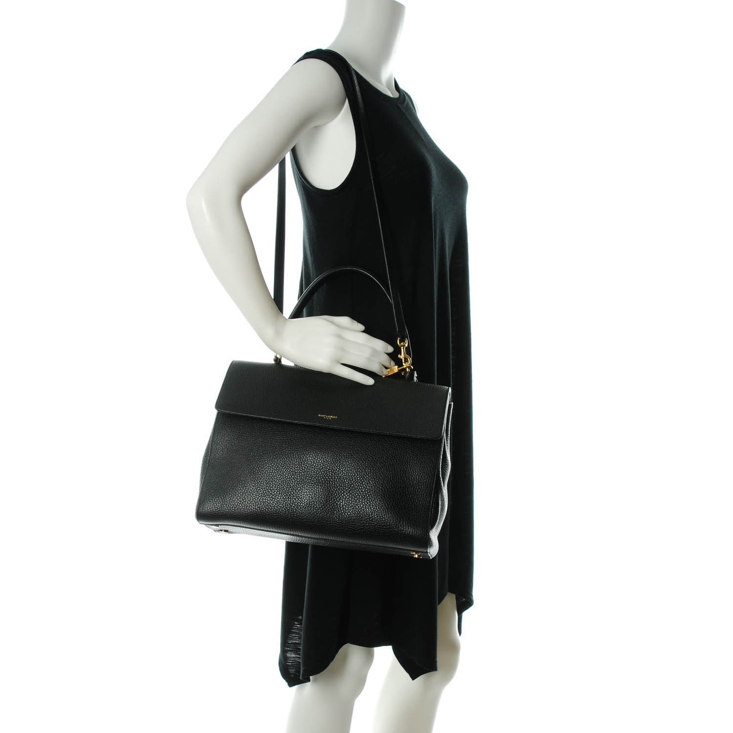 Grained Calfskin Medium Moujik Top Handle Bag Black