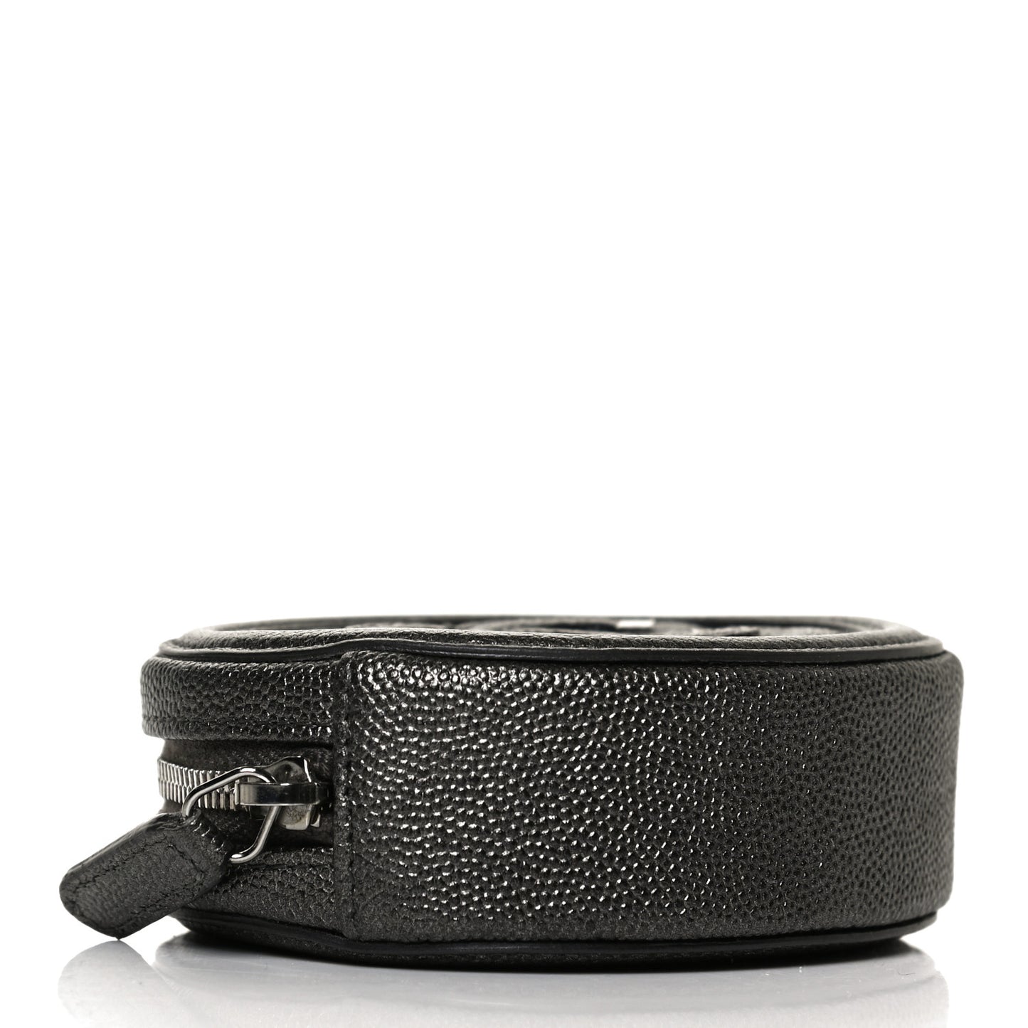 Metallic Caviar Quilted Filigree Zip Around Classic Coin Purse Dark Silver