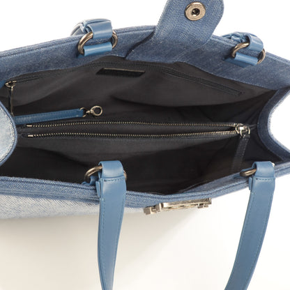 Chanel Denim Chevron Quilted Large Boy Shopping Tote Light Blue 6 of 8