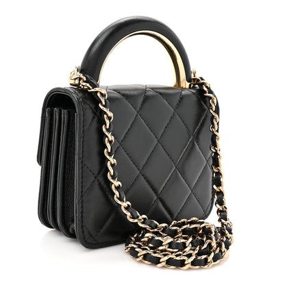 Chanel Lambskin Quilted Top Handle Flap Clutch With Chain Black 3 of 12