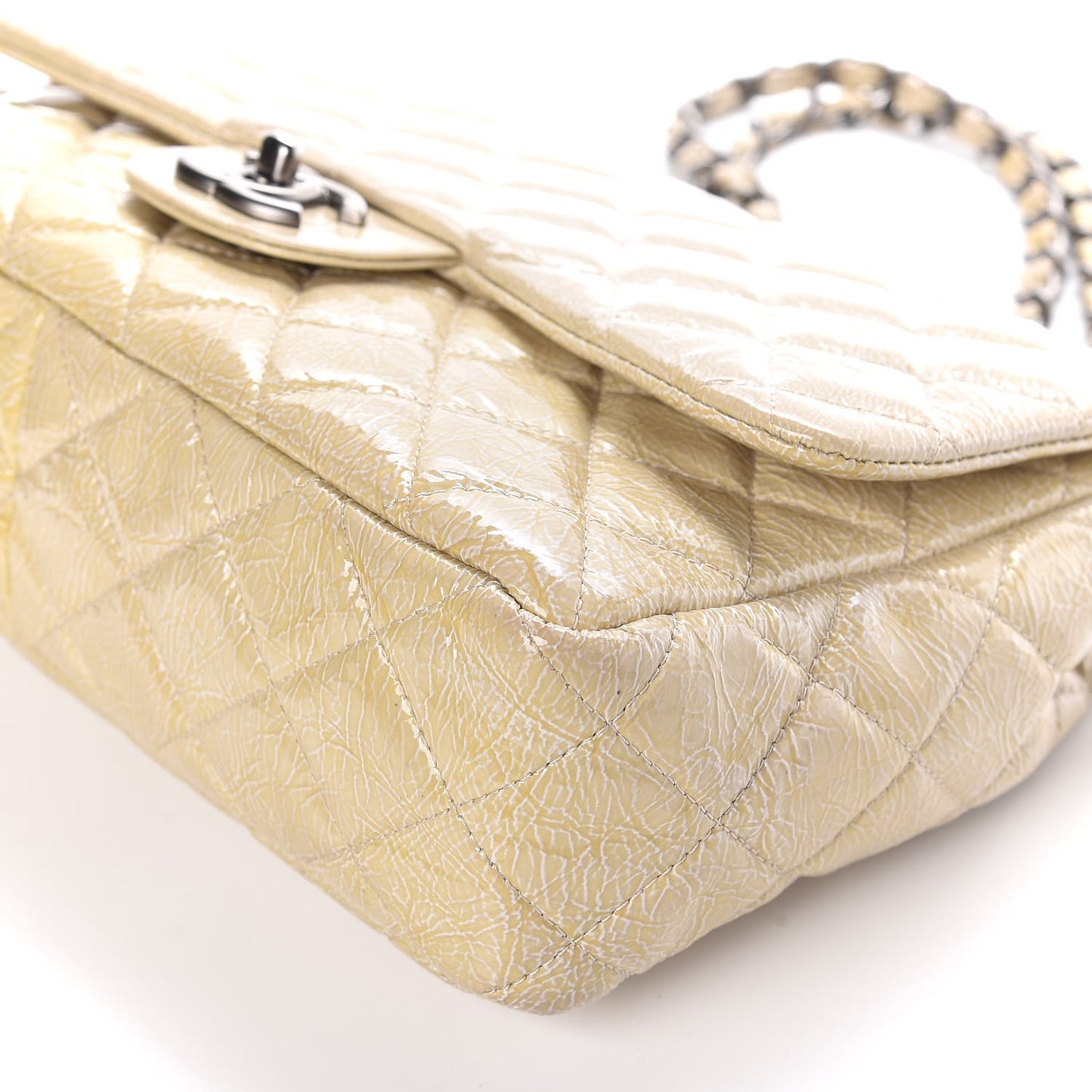 Crinkled Patent Quilted Jumbo Single Flap Light Beige