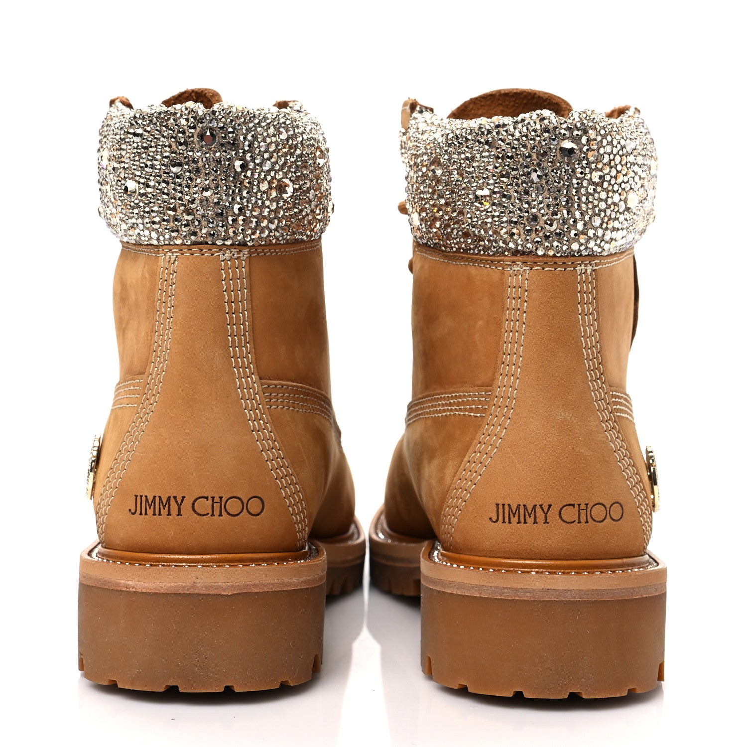 Jimmy Choo X TIMBERLAND Nubuck Swarovski Crystal Womens Ankle Boots 8.5 Wheat 5 of 8