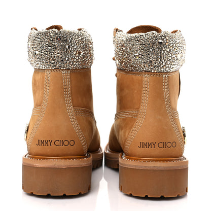 Jimmy Choo X TIMBERLAND Nubuck Swarovski Crystal Womens Ankle Boots 8.5 Wheat 5 of 8
