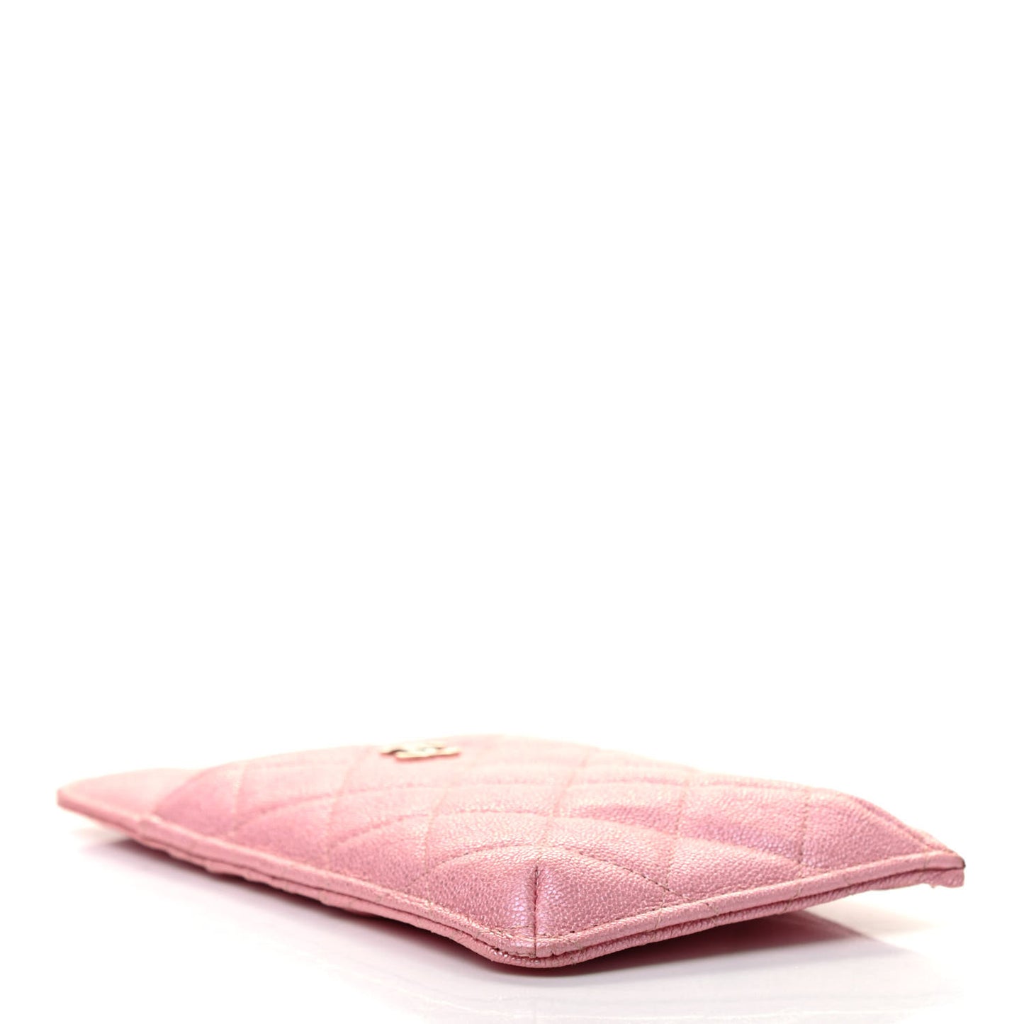 Iridescent Caviar Quilted Classic Flat Wallet Pouch Pink