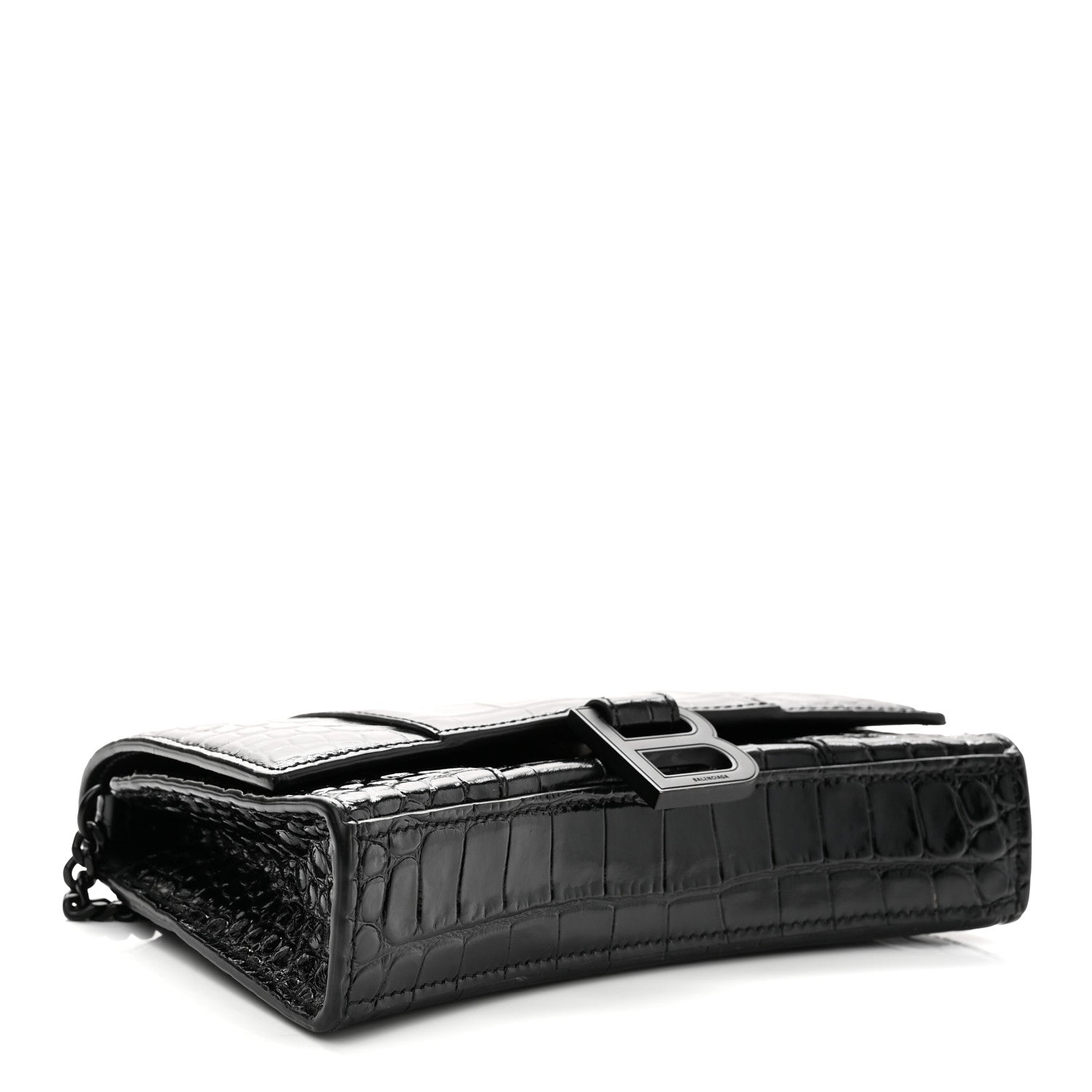 Balenciaga Shiny Calfskin Monochrome Crocodile Embossed Hourglass Chain Bag Black 4 of 10