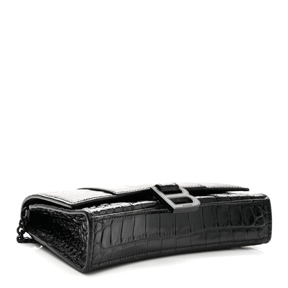 Balenciaga Shiny Calfskin Monochrome Crocodile Embossed Hourglass Chain Bag Black 4 of 10