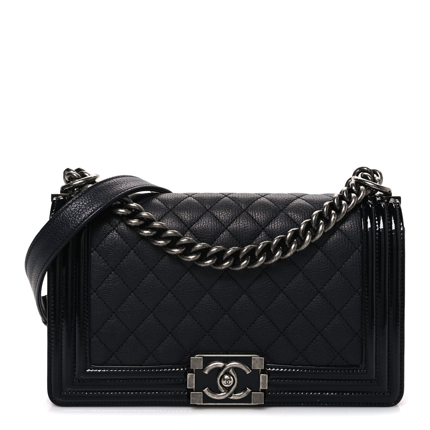 Chanel Goatskin Quilted Patent Medium Duo Boy Flap Black 1 of 10
