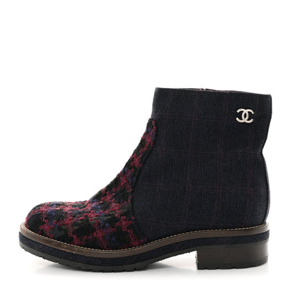 Chanel Tweed CC Short Boots 40 Bleu Fonce 1 of 8