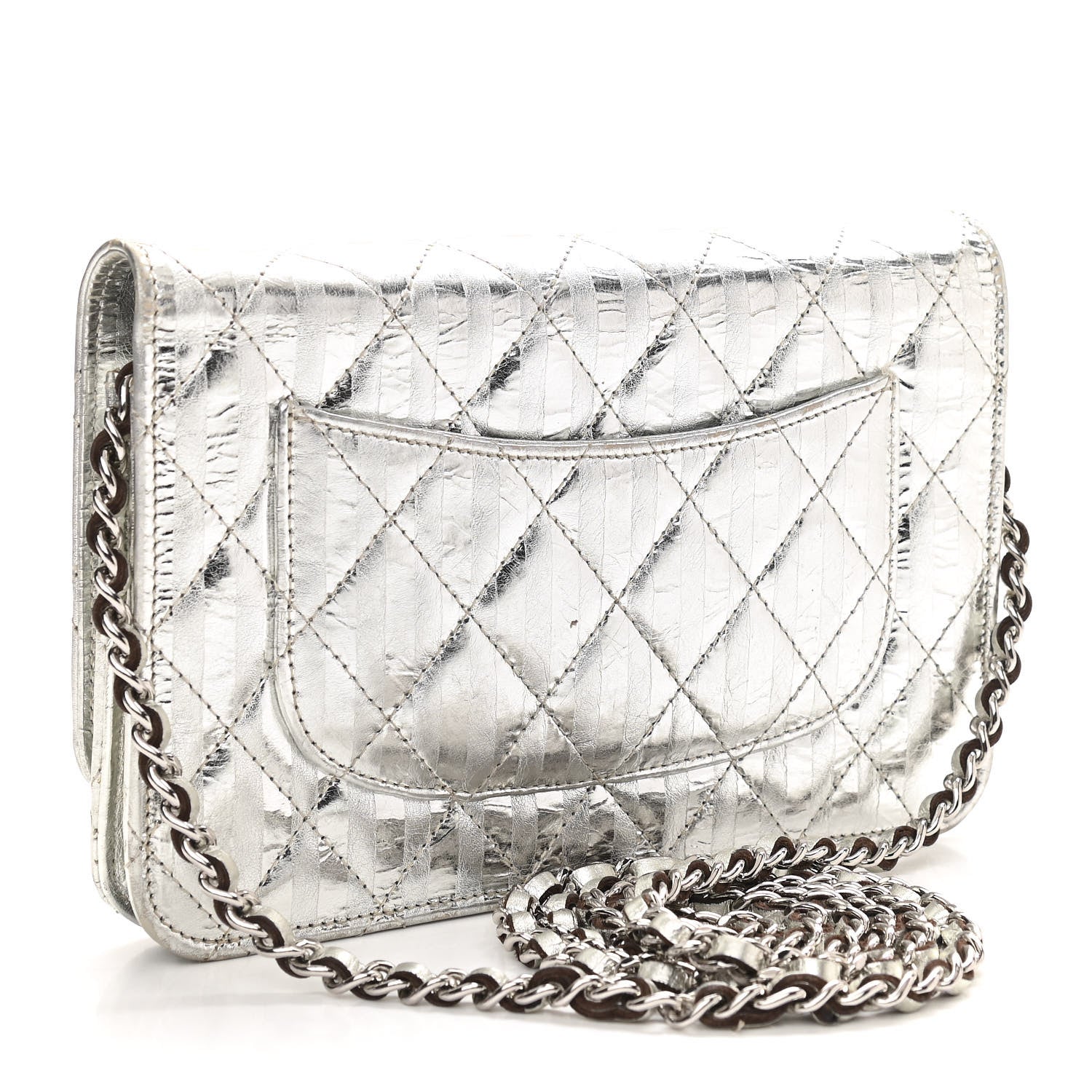 Chanel Metallic Striped Calfskin Reissue Wallet On Chain WOC Silver 3 of 19