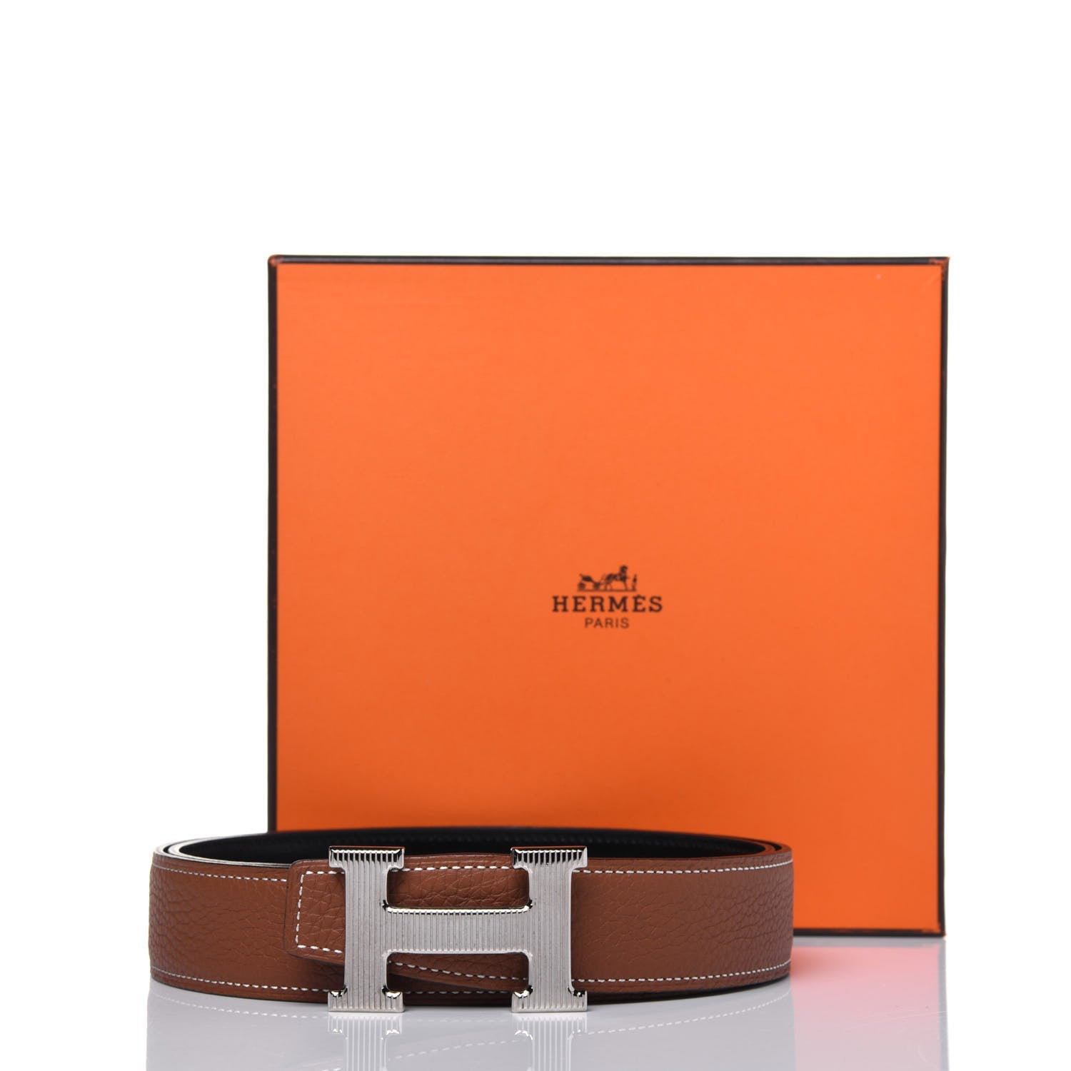 Hermes Box Togo Strie 32mm H Belt 90 Black Gold 11 of 11