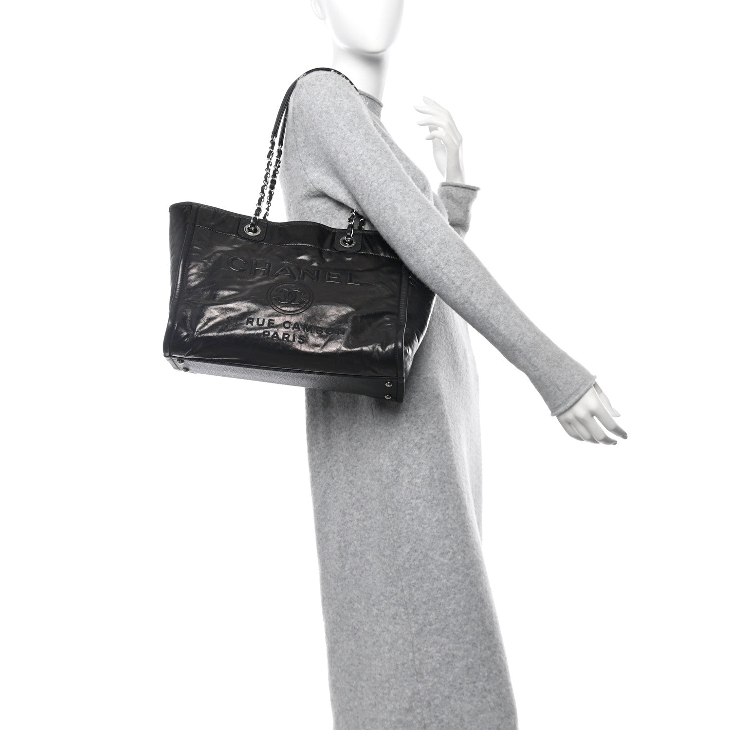 Chanel Glazed Calfskin Small Deauville Tote Black 2 of 10