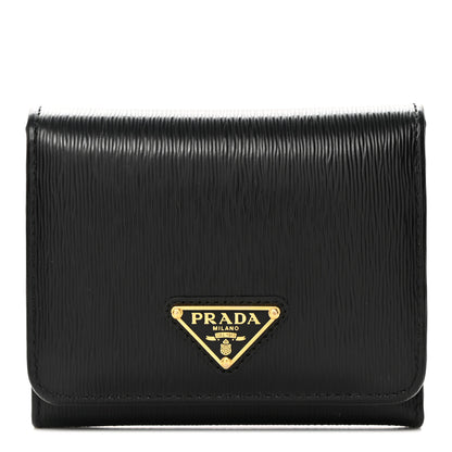 Prada Vitello Move Tri-Fold Compact Wallet Black 1 of 10