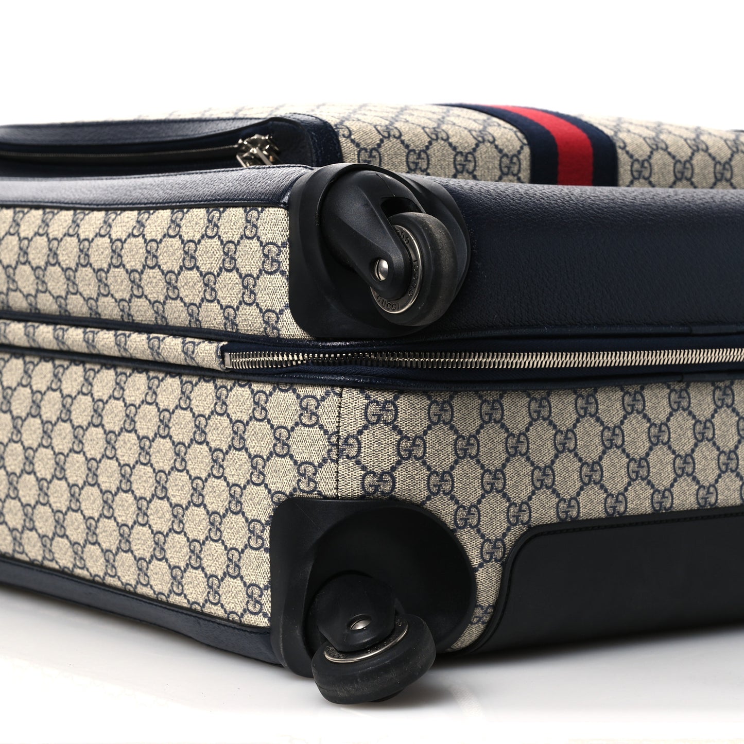 GG Supreme Monogram Textured Dollar Calfskin Web Large Savoy Trolley Suitcase Beige Blue